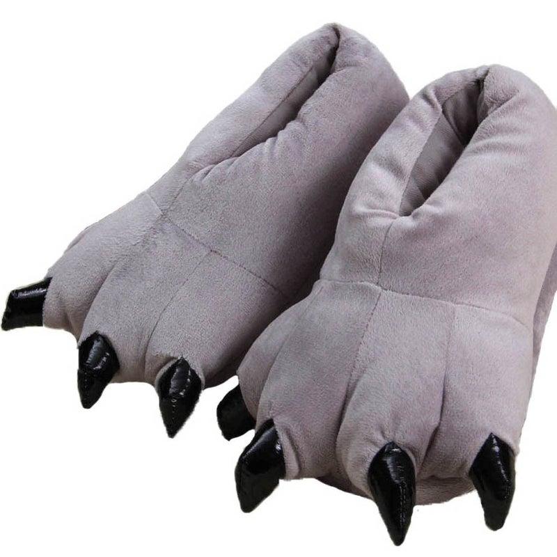 acdiac Unisex Soft Monster Claw Slippers Fun Dino Slippers Animal Paw Shoes For Men Women Boy Girl With Home Halloween Party Cosply Costume Footwear (M, grey) - Image 1